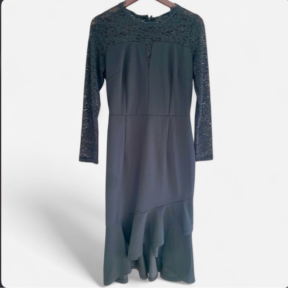 Knitee Women’s Long Sleeve Lace Midi Dress Black Size Medium - Picture 2 of 8